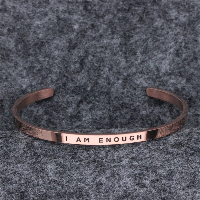 Inspirational Sieraden Ik Ben Genoeg Armbanden Vriendschap Rvs Bangle Angst Stress Armbanden Pulseiras Feminina: rose gold