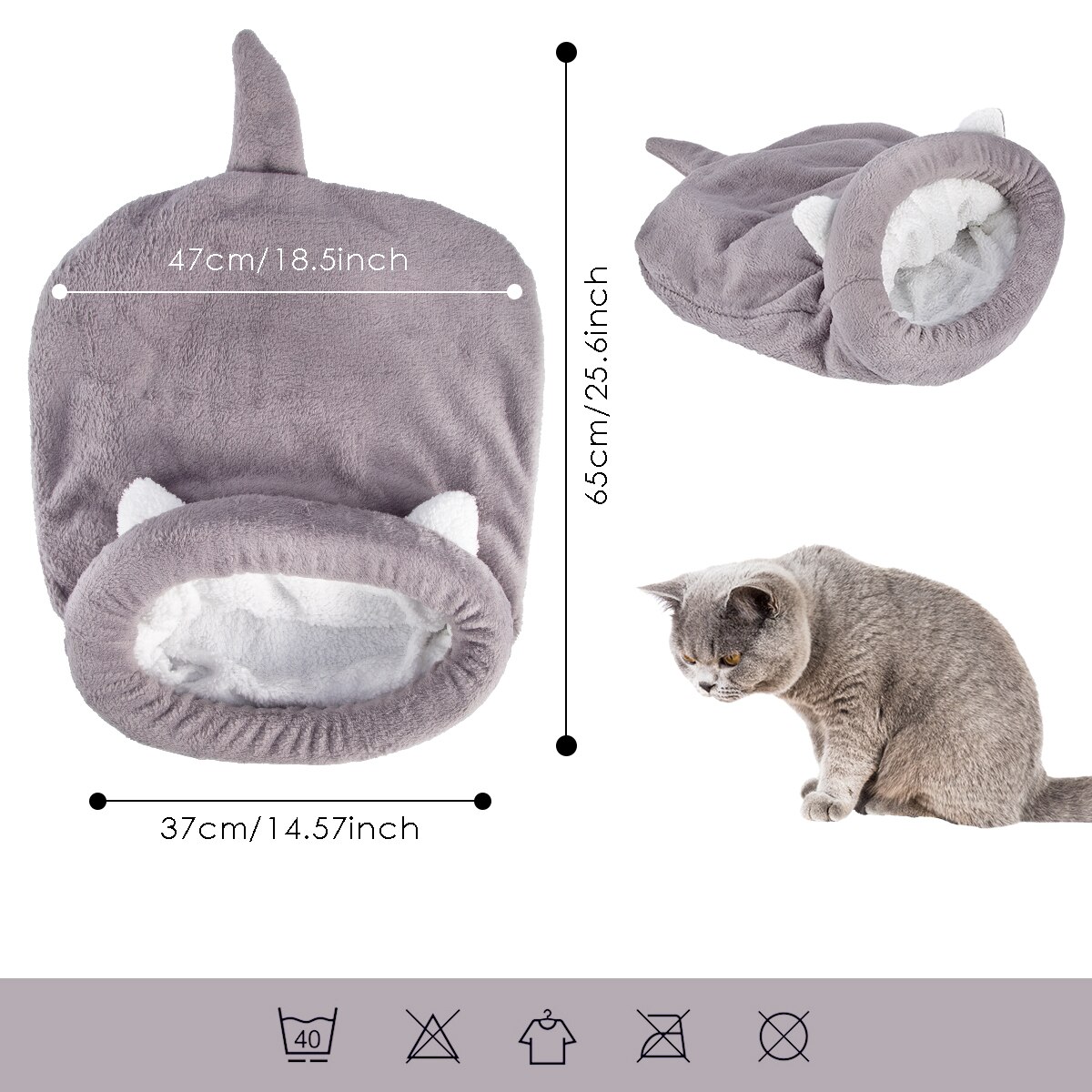 Schattige slaapzak voor katten, warm en comfortabel, premium koraalfleece, bedekt, knuffelbaar bed voor katten, puppy's, konijnen en andere kleine huisdieren