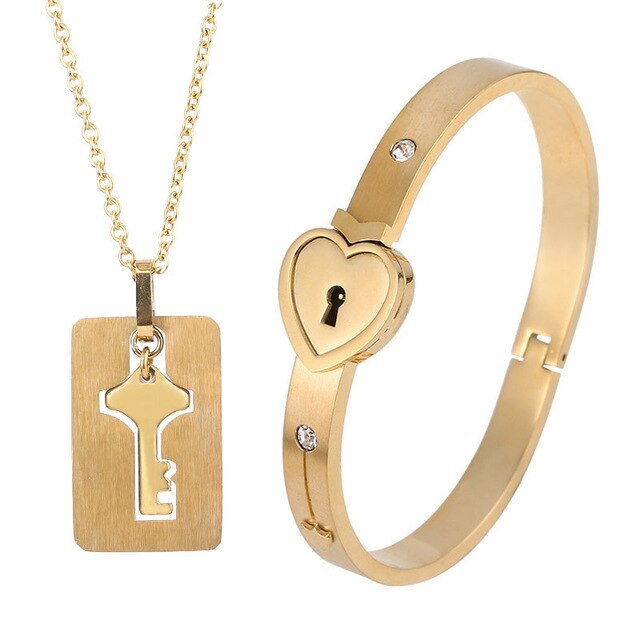 1 par til kæreste kæreste kærlighed lås armbånd med nøglehalskæde lille kærlighed jubilæum valentinsdag: Guld