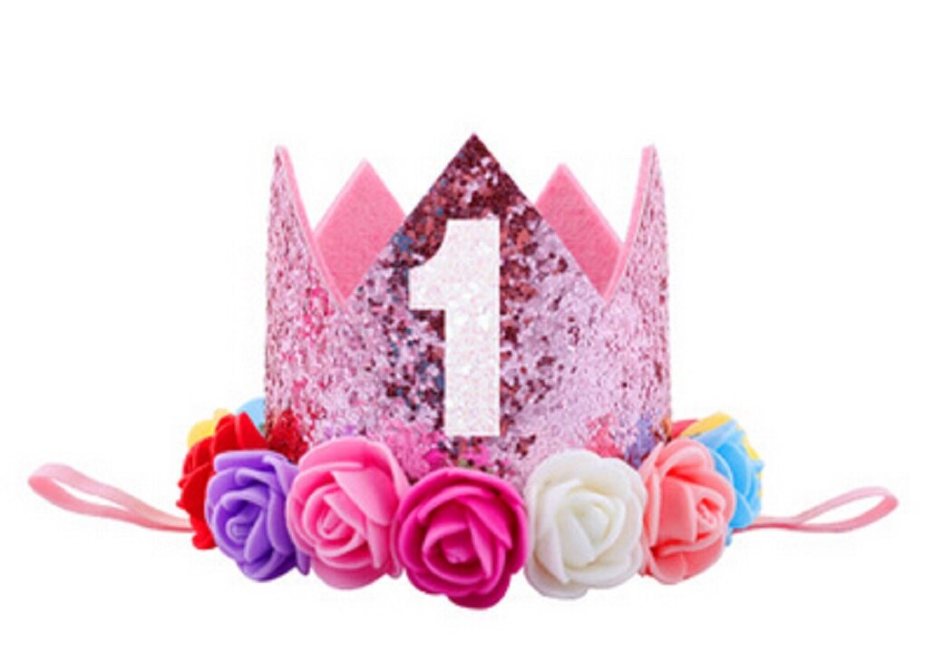 Citgeett barn baby 1st bursdag lue glitter krone blomst hode hårbånd fest hodeplagg floral nydelig en søt: C