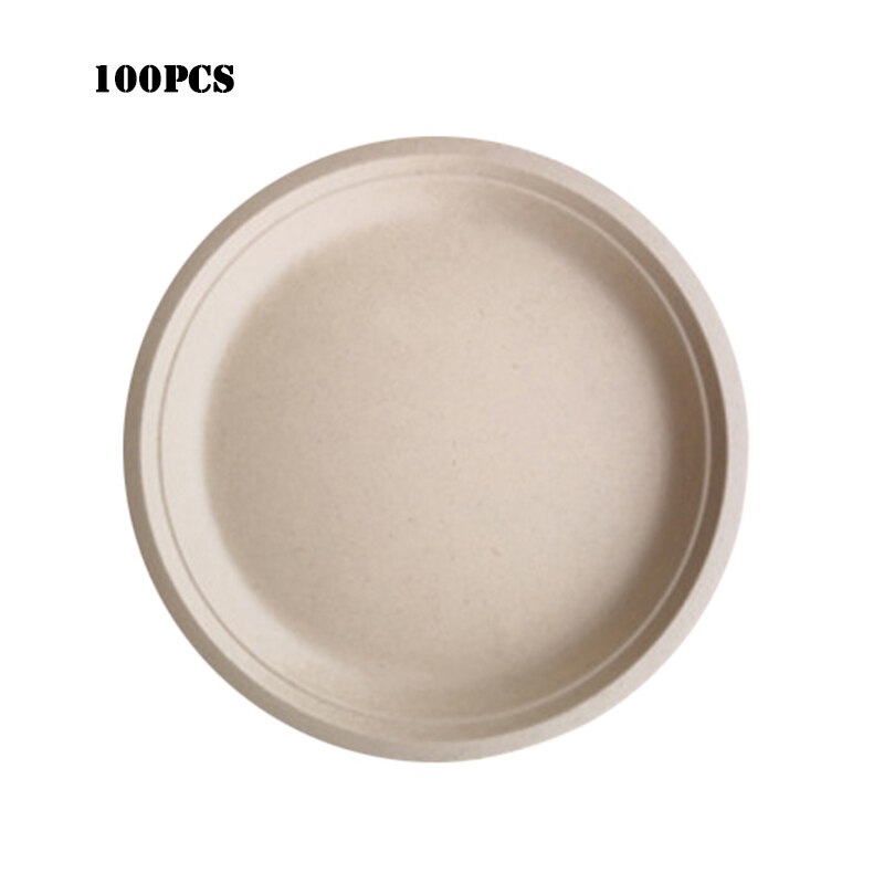 100 Stks/set 6/7/9Inch Wegwerp Composteerbaar Papieren Borden Bagasse Pulp Taart Schotel Voor Banket Partij Bruiloft kerst Anniversary: Light brown L