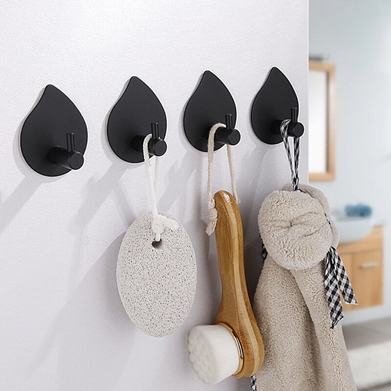 Rvs Haak Zelfklevende Keuken Muur Deur Haak Sleutel Rack Badkamer Handdoek Hanger Zwart Zilver Druppelen Vorm Opslag Haken