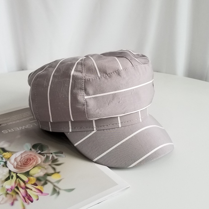 Gorra octogonal SQTEIO, sombrero de pintor a rayas de verano para mujer, gorro informal de pintor, boina literaria salvaje estudiante: Gris