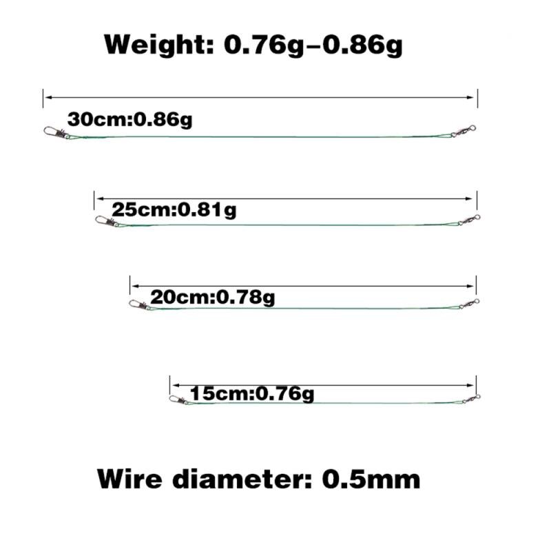 Laisse de Leader en fil d'acier tressé Anti-morsure, 1 pièce de 15/20/25/30CM, fil tressé Anti-enroulé Durable pour la pêche, poids 1G, 14KG