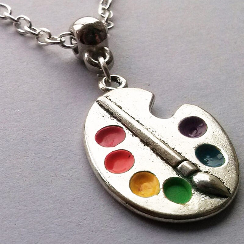 Kunstenaar Palet Ketting Zilver Kleur, Kunstenaar Emaille, Multicolour, Kunstenaar , Schilder Lange, handgemaakte Cadeau Vrouwen