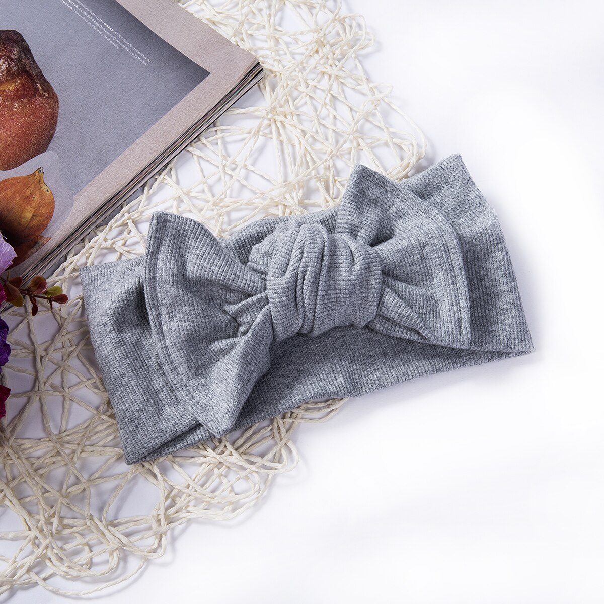 Babytillbehör barn flicka baby pannband småbarn spets rosett blomma hårband räfflade solid huvudbonad foto rekvisita