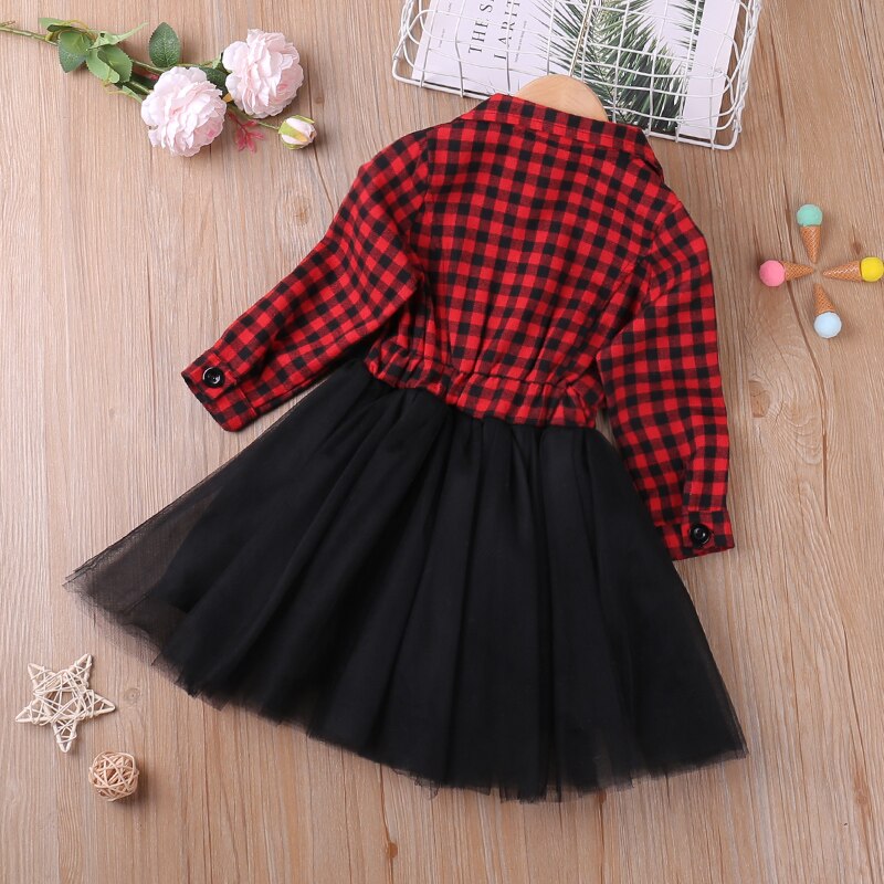 Humor Bear Girls manica lunga abito da principessa plaid Party Tutu Dress Patchwork Party Pageant Holiday Dresses abiti natalizi