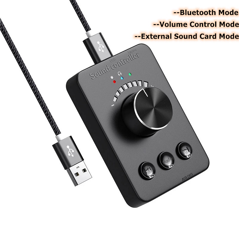 3- modes usb adapter external sound card bluetooth multimedia pc speakers with computer audio volume control knob controller