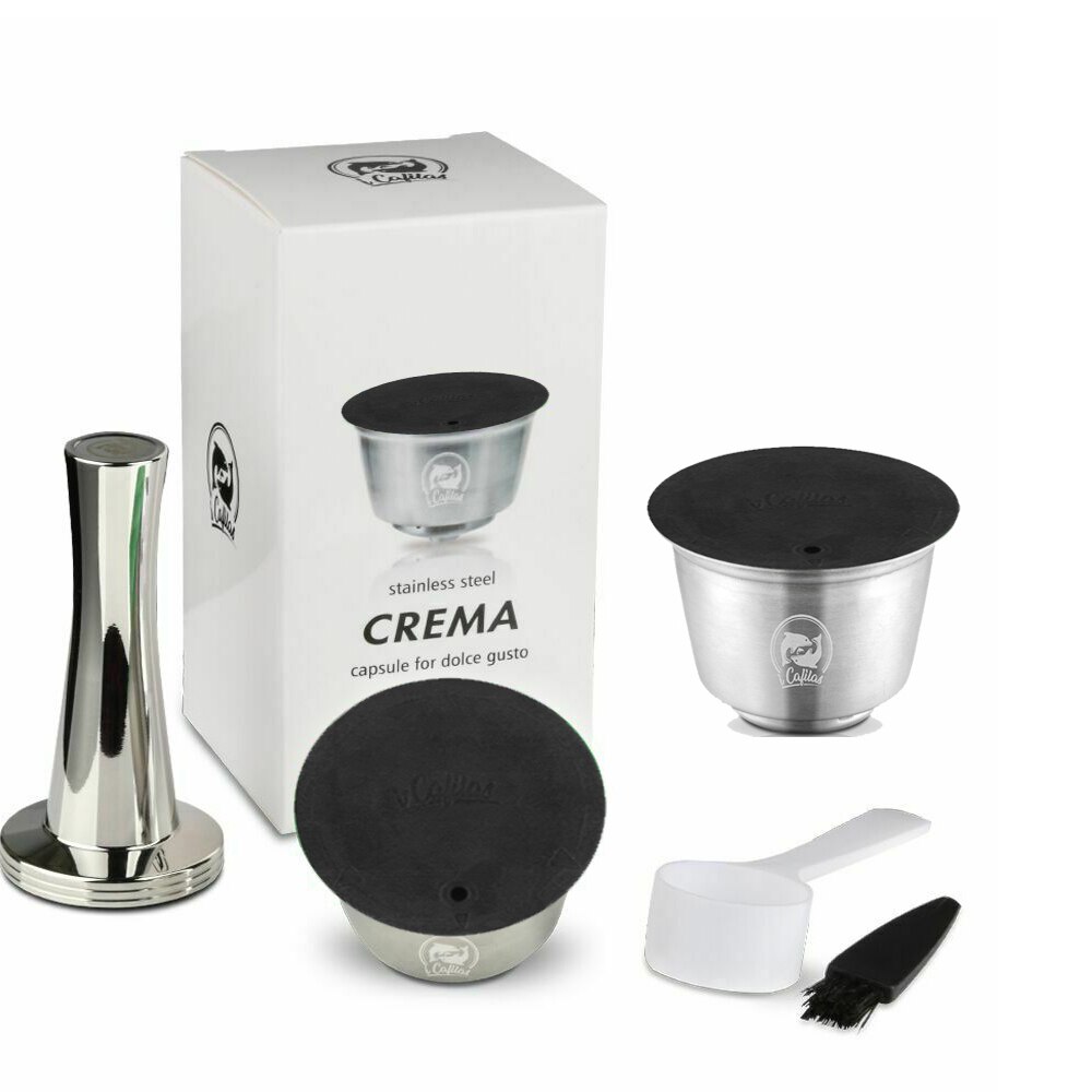 Reusable Coffee Capsule Cup Comaptible For Nescafe Dolce Gusto Lumio Refillable Filter Stainless Steel Body Original Lid: 2Capsule 1Tamper