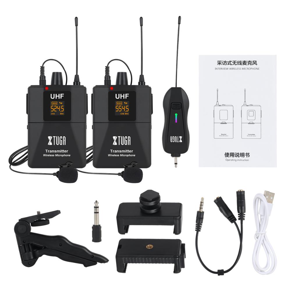 XTUGA Wireless Lavalier Microphone Camera Mic with Mini Rechargeable Receiver for Phones SLR Cameras Interview Live Recording: CM2 With tripod