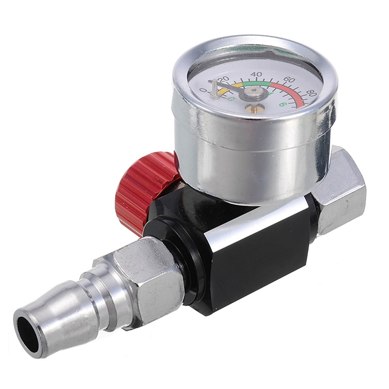 1/4" Mini Air Regulator Valve Tool Metal Air Regulator 1/4" BSP Threads Tail Pressure Gauge w/ Nozzle For Spray Tool Mayitr