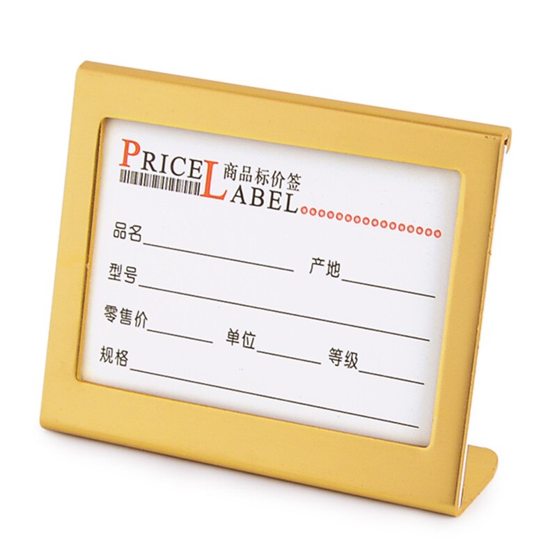 65*49mm Small Aluminum L Shape Mini Sign Holder Display Stand Price Card Tag Label Holder Stand Display: Gold