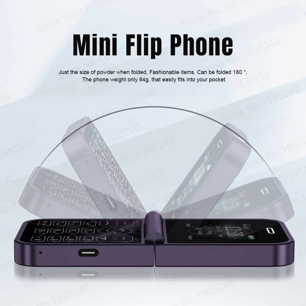 SERVO Classic Small Flip Teléfono móvil 2G Tarjeta SIM dual Lista negra Velocidad Dial Pantalla de 2,0" 180 ° Teléfonos móviles con botón plegable Nueva actualización
