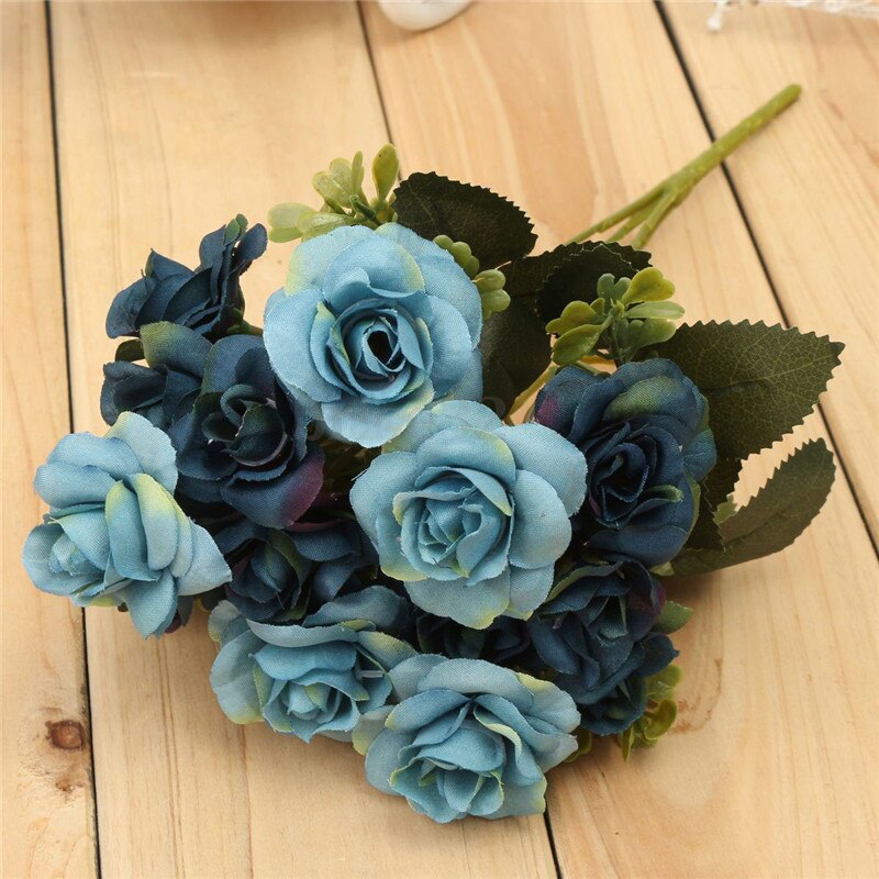 Blue Mooie Chic Austin 15 Heads Zijden Bloemen Kunstmatige Rose Wedding Bridal Party Decor
