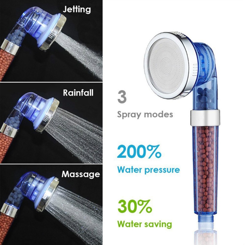 3- funktion justerbar jetting brusehoved badeværelse højtryks vand håndholdt besparelse filter spa brusehoveder