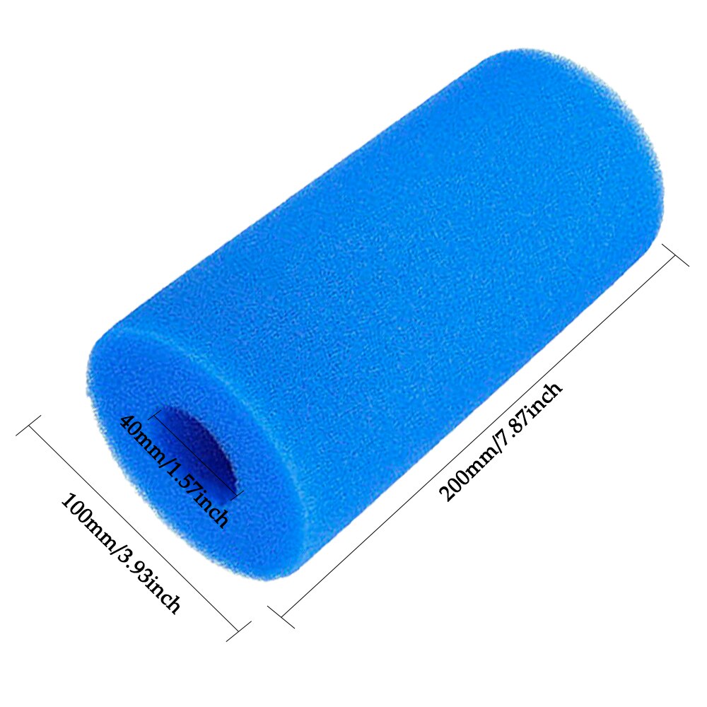 Genanvendelig vaskbar swimmingpool filter skum svamp patron til intex type h rengøring udskiftning: 40 x 100 x 200mm blå