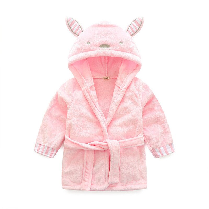 Baby hætte badekåbe sødt animalsk design flannel ultra blødt badehåndklæde til 2-6 år gammelt småbørn børn pyjamas nattøj badevikle: Kanin / 2t