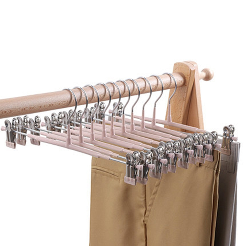 10x Bottom Hangers Heavy Duty Clothes Coat Trousers Pants Hanging Drying Rack for Slacks Jeans with 2-Adjustable Anti-Rust Clips
