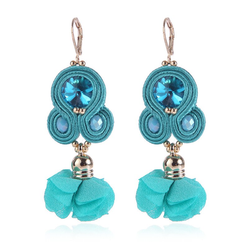 Kpacota farve soutache hængende øreringe håndlavede dangle øreringe smuk blomst etnisk gul pink smykker til kvinder: Blå