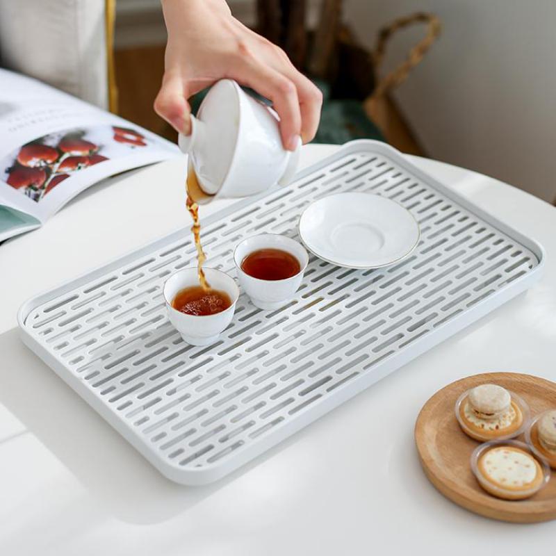 Tea Tray Water Cup Drain Tray Household Living Room Double-layer Rectangular Fruit Tray Plastic Simple Tea Table use for Drink