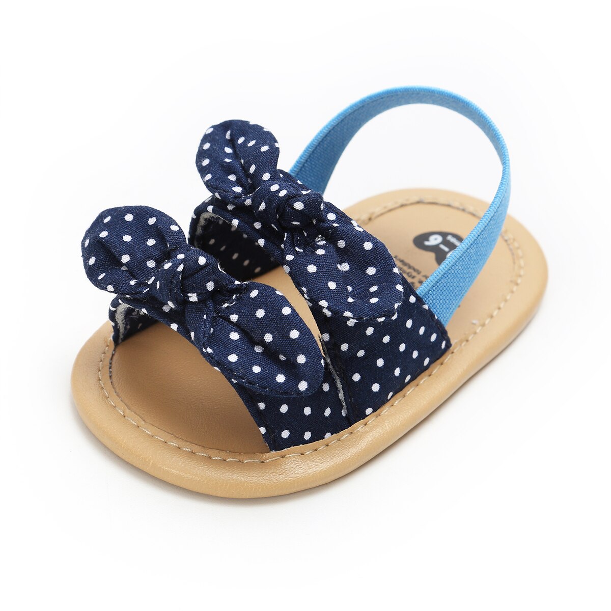 Spädbarn bebis flicka sandaler prinsessa prickiga plattor mjuka halkskyddade bomullssula sommar spjälsäng toddler sandaler  fd02897145: Mörkblå / 0-6 månader