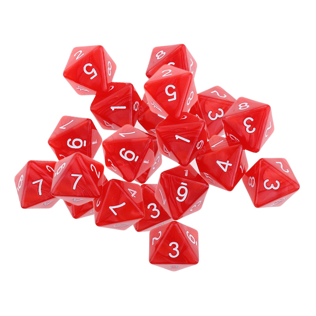 20 Pcs Polyhedral Dice 8 Faces Dice Red Game For Family Friend