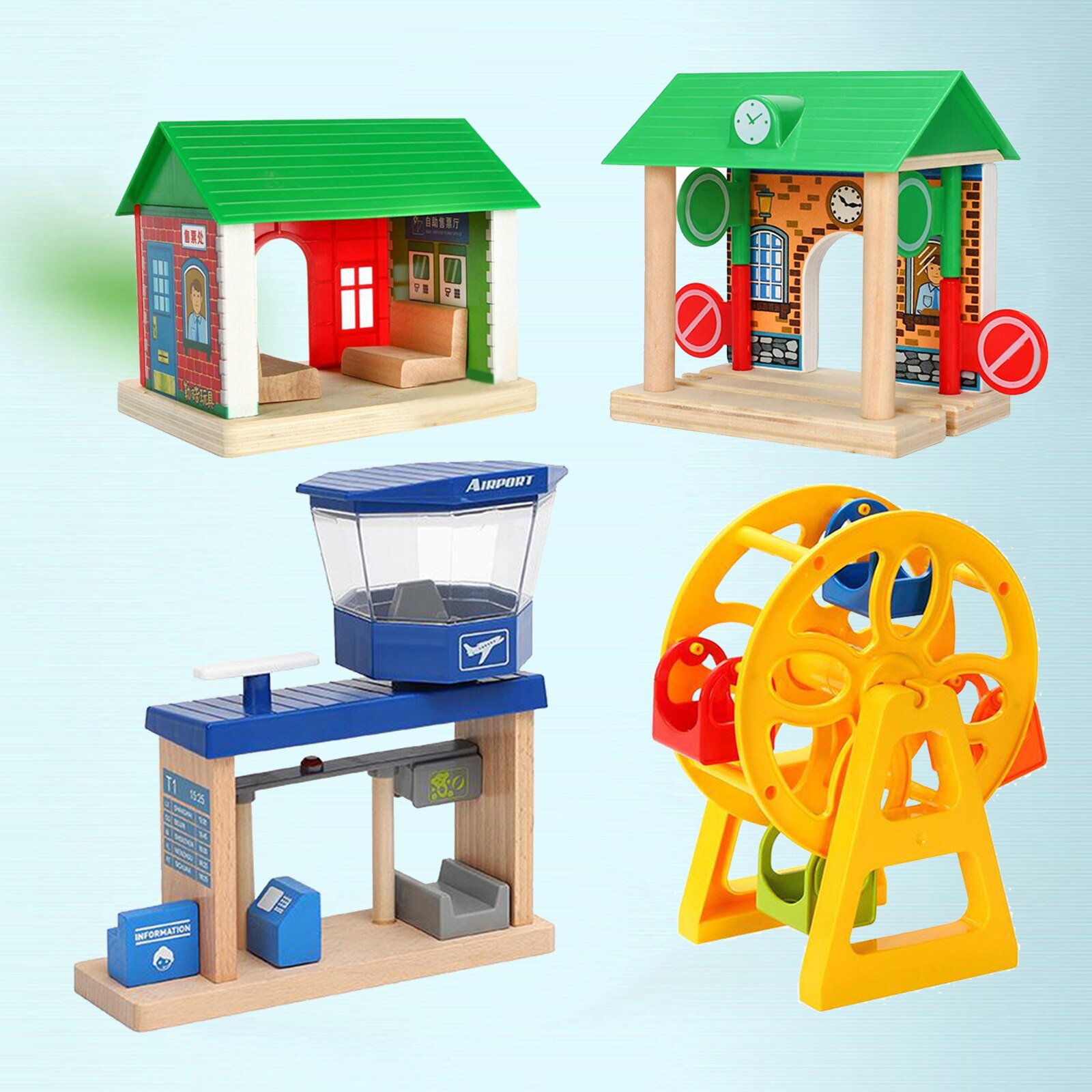 Wooden Train Railway DIY Accessories Educational Toys Fit Most Wood Tracks