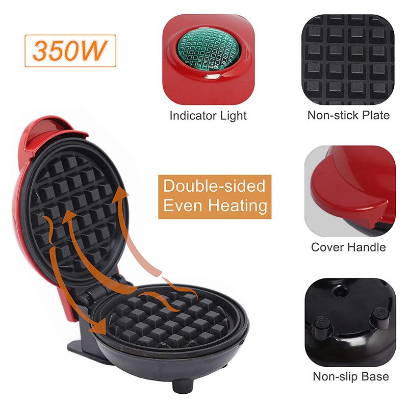 Waffle Maker Machine Pie Press Grill Portable Breakfast Machine Healthy Non-Stick Plate Doughnut Maker for Home and Dormitory