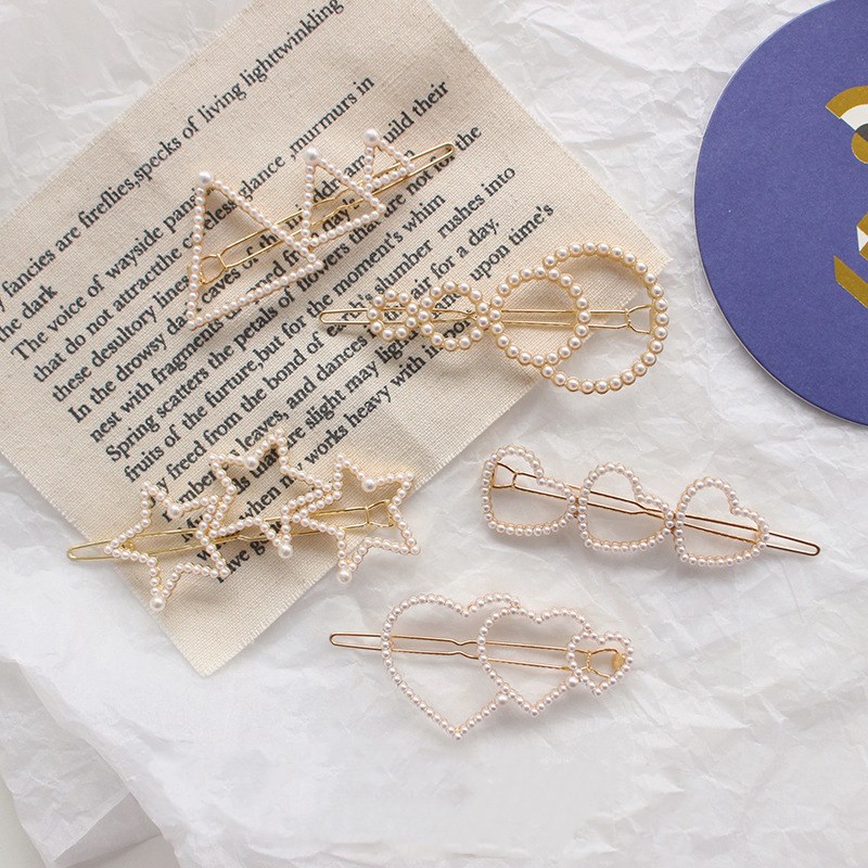 Mode Vrouwen Volledige Parel geometrische Haar Clips liefde ster Netto rood kant clip pony clip kaart haarspeld Baret haar accessoires