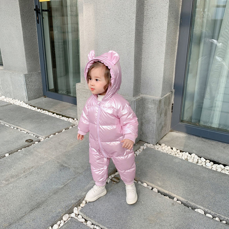 Infant Baby Boys Girls Winter Snowsuit Romper Hoodied Footie Outwear 0-12Month Baby Jumpsuit Down Coat Jacket: Pink / 3M