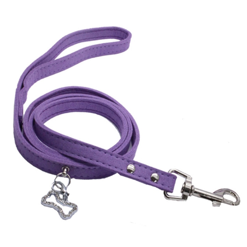 Zachte Suède Kleine Hond Harnas Voor Puppies Chihuahua Yorkie Teddy Puppy Verstelbare Borst Borst-Band Riem Lood: leash purple / S