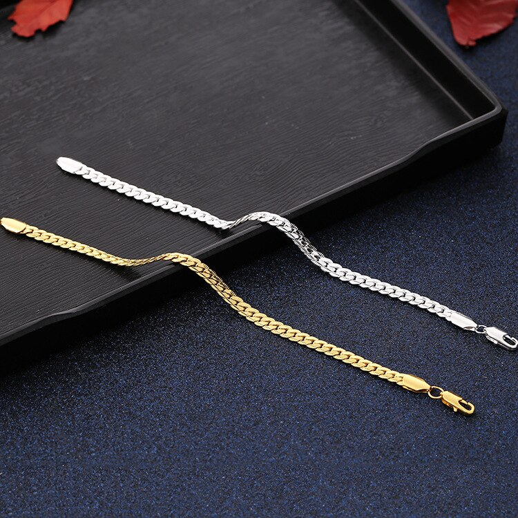 Fijne 925 Stamped Verzilverd 18K Gold 6Mm Chain Armbanden Neckalce Voor Vrouwen Mannen Mode Bruiloft Accessoires Sieraden sets