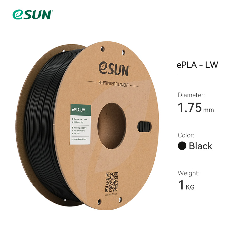 eSUN PLA-LW 3D Printer Filament 1.75mm 1KG 2.2LBS 3D Printing Filament Light Weight foam Material for 3D Printer aircraft: 1.75MM Black