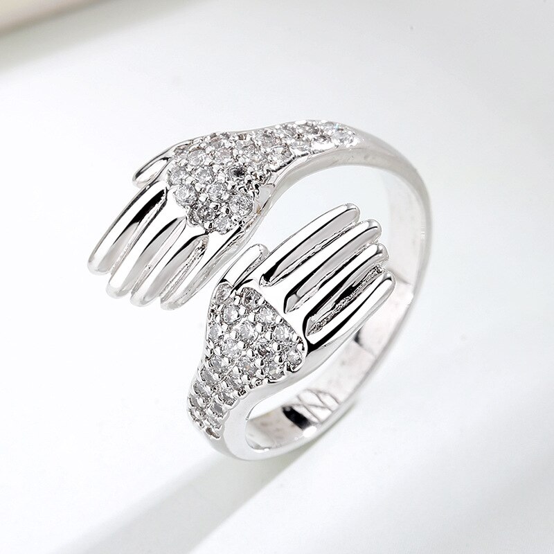 Mode Hand Knuffel Vinger Palm Opening Ringen Voor Mannen Vrouwen Paar Sieraden Zilver Kleur Verstelbare Partij Daily Accessoires: Hug Ring 7