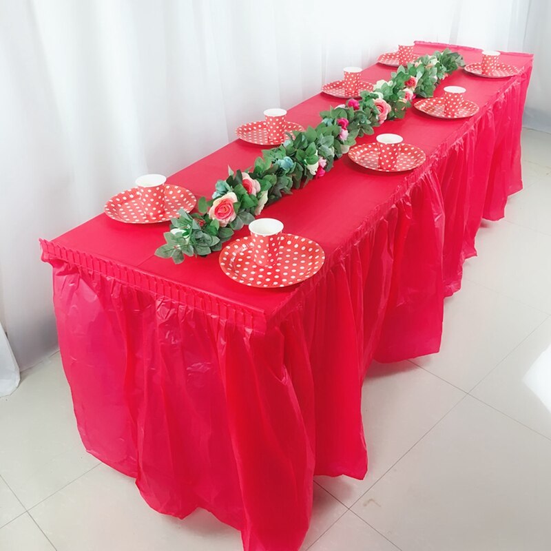 Disposable Table Skirting Rectangle Desk Skirt Solid Color Table Cover for Wedding Party Home Decoration Party Tables