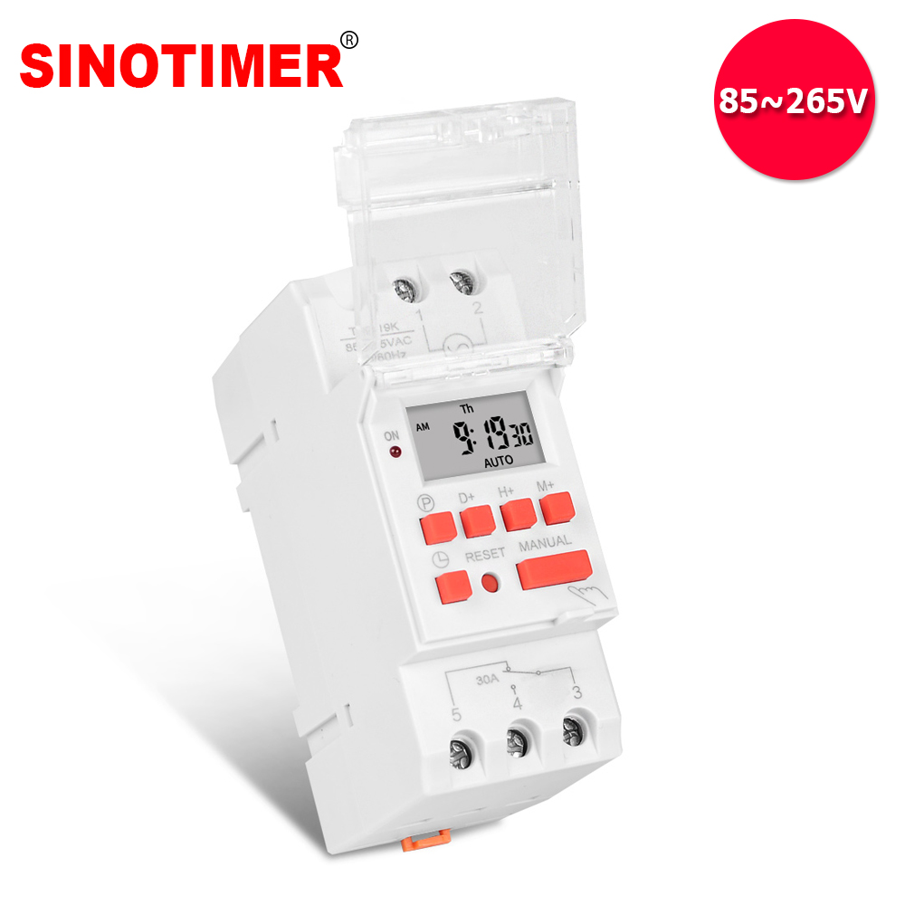 Universal Input 85~265Vac 30A 5000W Din Rail Mounted 7 Days Programmable Digital Timer Switch Relay Control with Countdown
