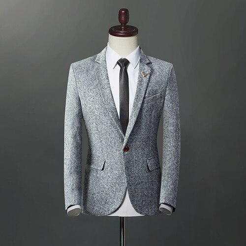 Men Wedding Blazers Slim Fit Suits Coat Male Business Casual Formal Party Dress Blazer Jacket: Gray / L for 54-60 kg