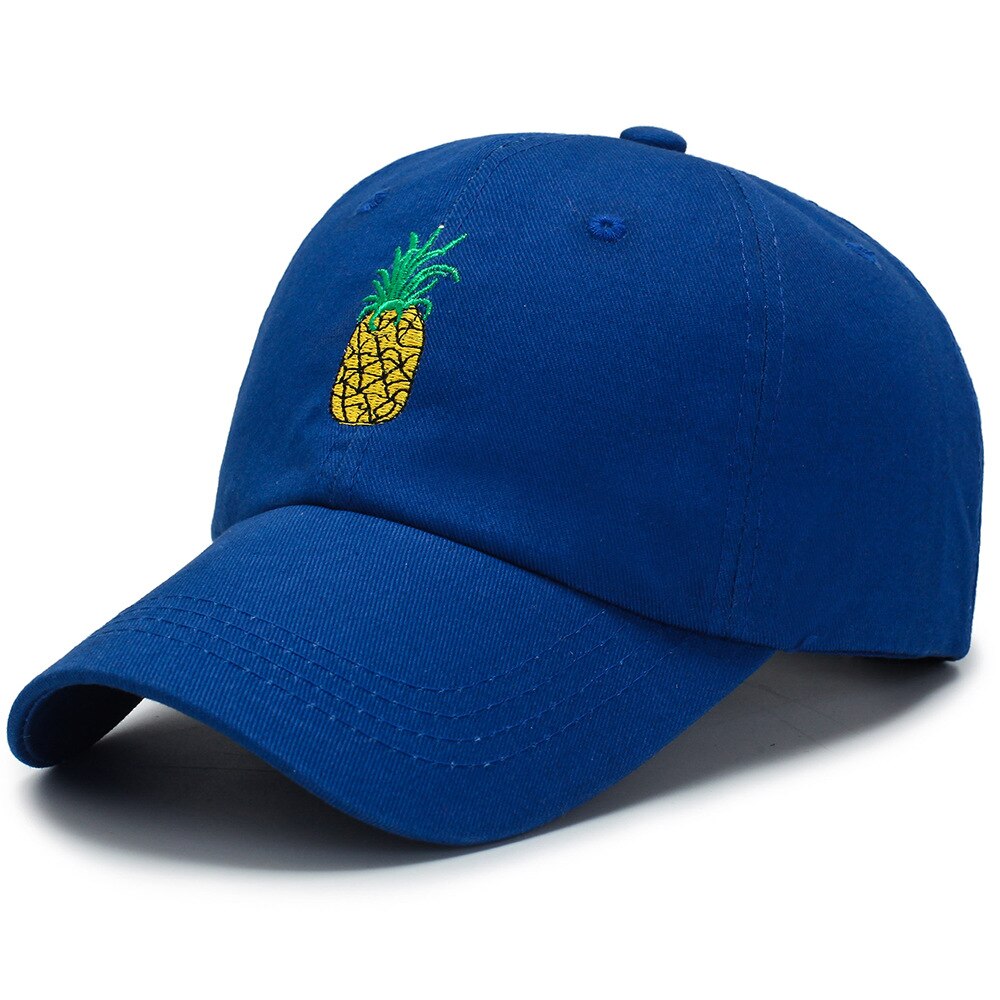 Pineapple Embroidery Baseball Cap Cotton 100% Hipster Hat Fruit Pineapple Dad Hat Hip Hop Cotton Snapback Cap hats: blue