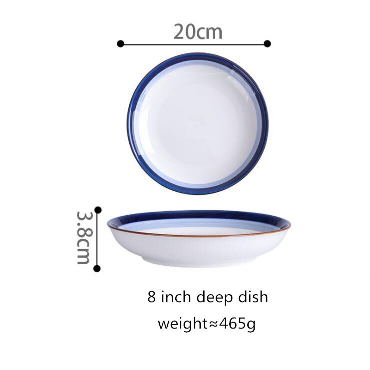 Assiette de cuisine en céramique | Assiette à dîner, dégradé bleu service de table, plats alimentaires, riz salade nouilles bol soupe outil de cuisine 1 pièce: 20cm deep plate