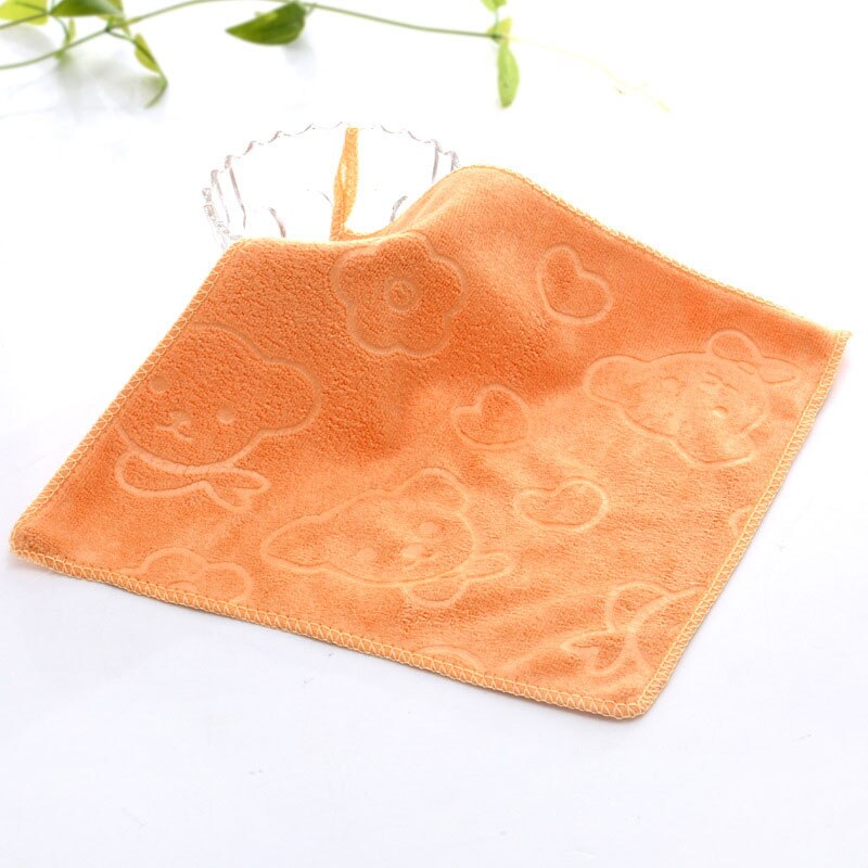 1PC Microfiber Kids Towel Textile Cotton Square Bear Printed Home Child Small Towels Face Hand Cartoon 25*25cm: Orange