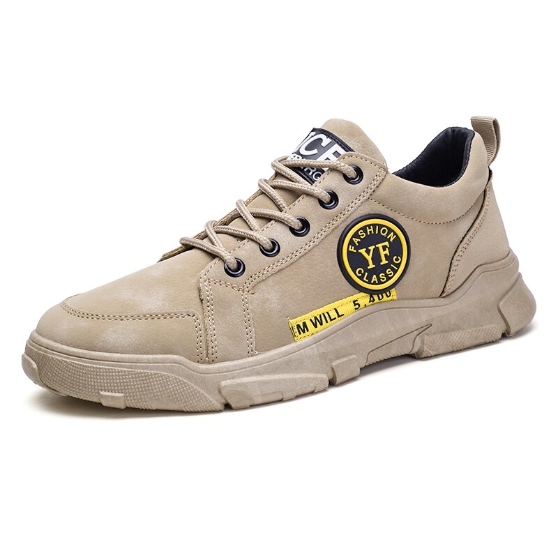 Mænd sko sneakers udendørs fritids sko sportssko snøre fritidssko herre lette fritid åndbare sko: Khaki / 8.5