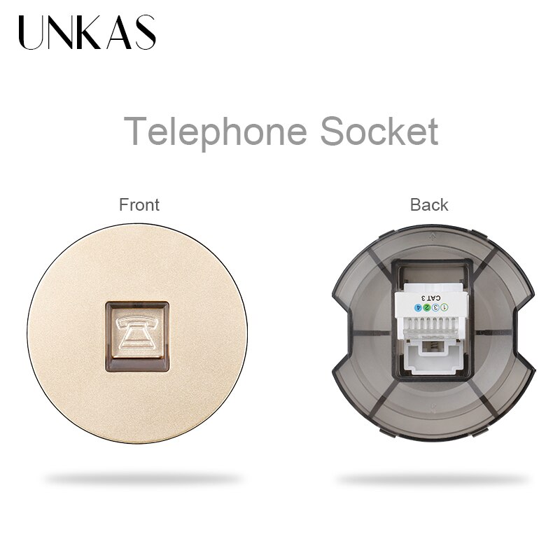 UNKAS DIY Modules Matching TV Connector Port RJ12 Telephone Jack For Wall Power 16A Socket Free Combination Outlet: Gold Telephone