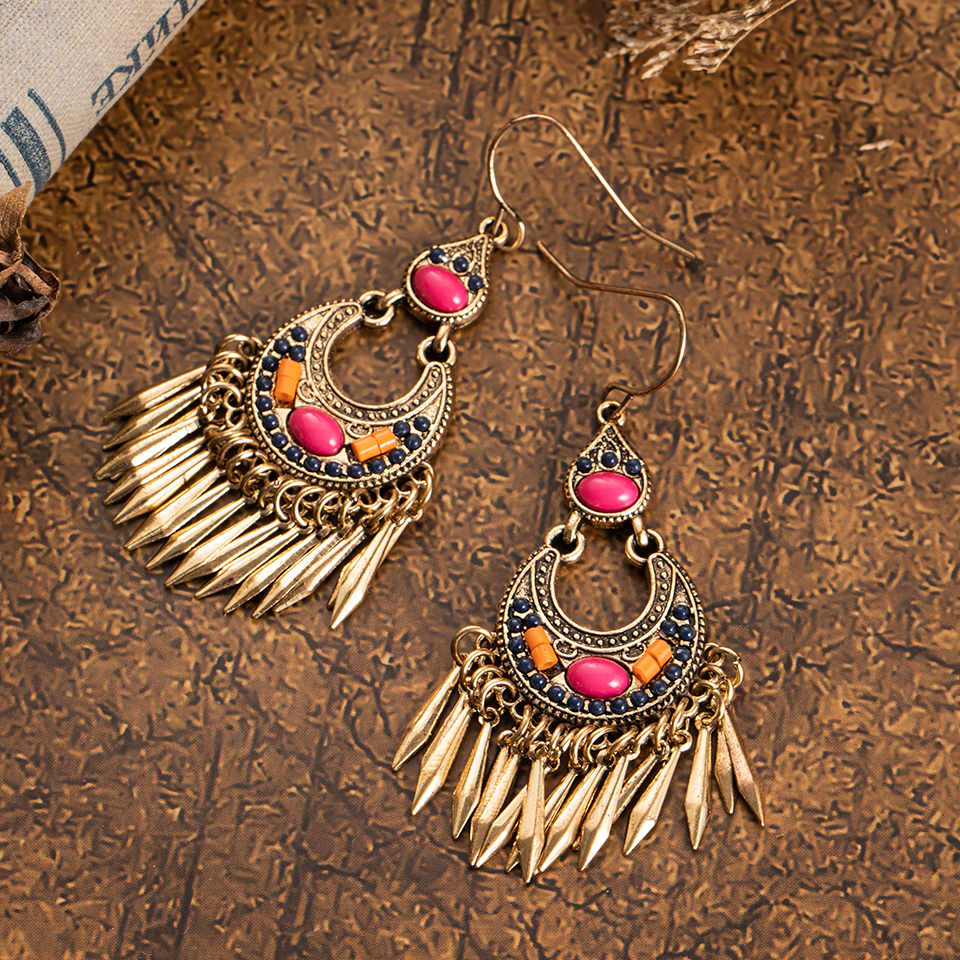 Multiple Ethnic Boho Vintage Tassel Feather Golden Leaf Dangle Earrings for Women Female Jewelry Accessories