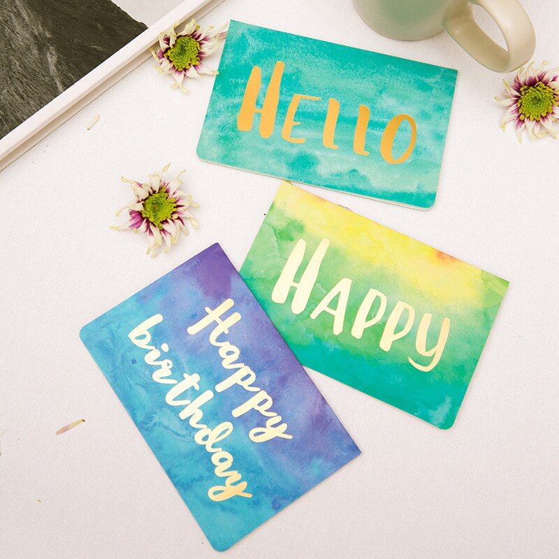 1 Pcs Gold Verjaardag Wenskaart Aquarel Vouwen Card Bericht Met Envelop Kerstmis Nieuwjaar Zegen Kaart