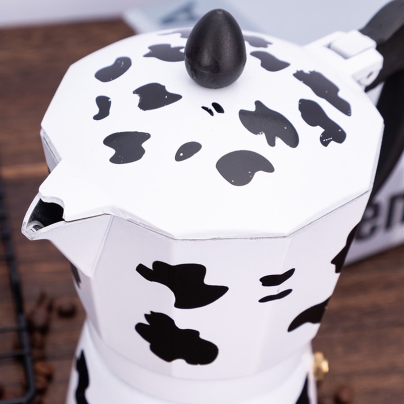 Cow Printed Coffee Maker Aluminum Alloy Moka Pot Espresso Mocha Latte Percolator R9JC