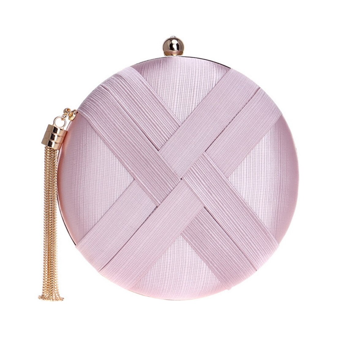 Round Solid Evening Bad Wedding Clutches Satin Hard-Surface Tassels Clutch Bag Dull Polish Banquet Small Purse