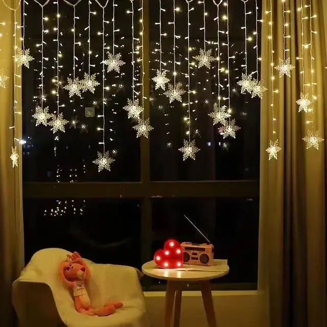 Luzes de natal guirlanda led luzes da corda flocos de neve piscando cortina de fadas luz para festa de casamento do feriado decoração de ano novo: verde / 6-10W
