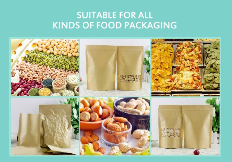 100 Pcs Thickened Front Transparent Kraft Paper Bag Nut Tea Self-standting Ziplock Package Bag Food Packaging Pouches