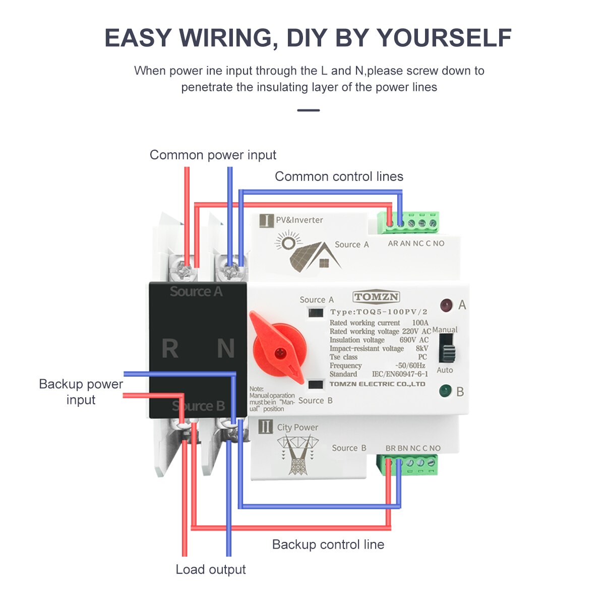 Single Phase Din Rail Ats For Pv And Inverter Dual Power Automatic Transfer Selector Switches