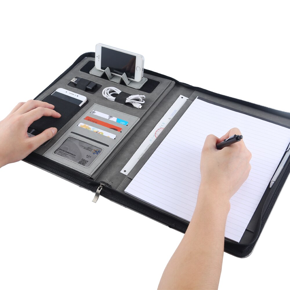 Portable Business Portfolio Padfolio Folder,A4 PU Leather Zippered Closure Document Case Organizer